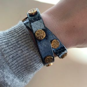 Tory Burch Blue Snakeskin Double Wrap Bracelet